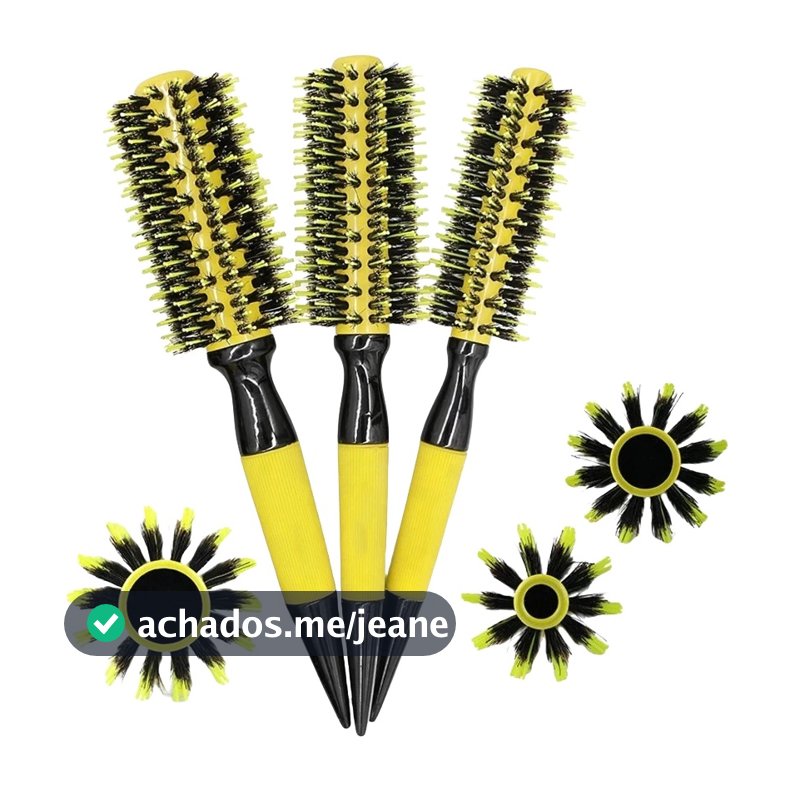 Kit 3 pc Escova De Cabelo Térmica Cerdas De Javali Mista Madeira