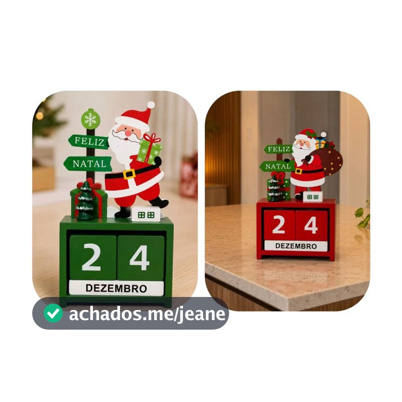 Calendário de Natal Permanente em Madeira Natalino Decoração