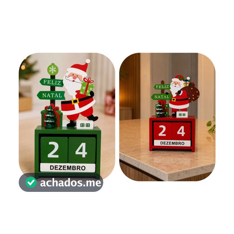 Calendário de Natal Permanente em Madeira Natalino Decoração