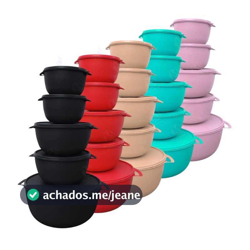 Kit 5 Potes Bowl Redondos com Tampa BPA Free para Mantimentos, Freezer e Micro-ondas