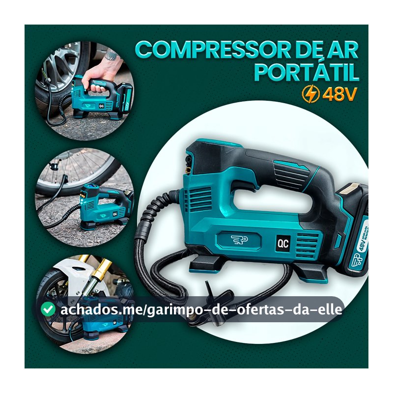 Compressor de Ar Bomba Elétrica Portátil Sem Fio 48V Calibrador Regulador Digital 120 PSI 2 Baterias