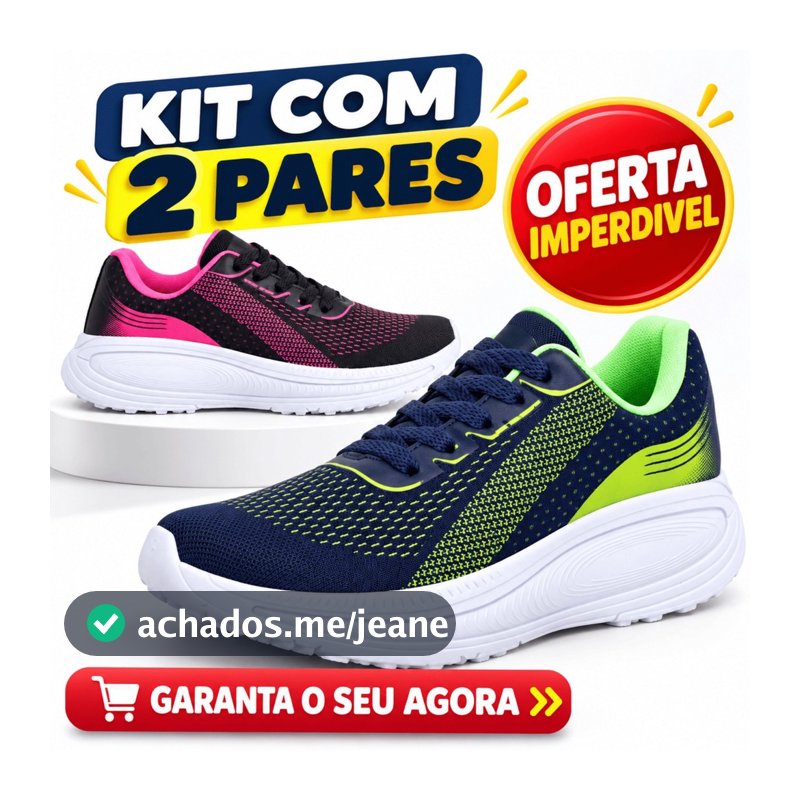 Kit 2 Pares Tênis Feminino Casual Confortável Para Caminhada Passeios E Dia A Dia Promoção
