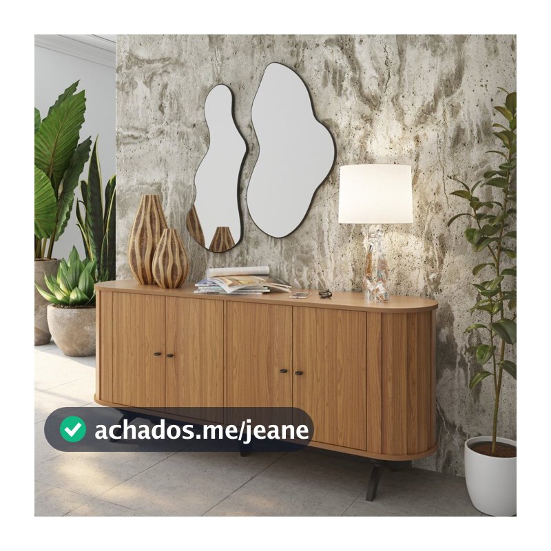 Buffet Aparador Curvo com Canto Arredondado 180cm 4 Portas 100% MDF Freijó/Preto