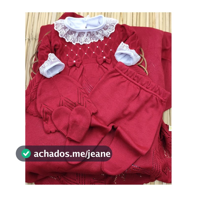 Kit Saída De Maternidade Em Tricô Vestido Bebê Menina Completa