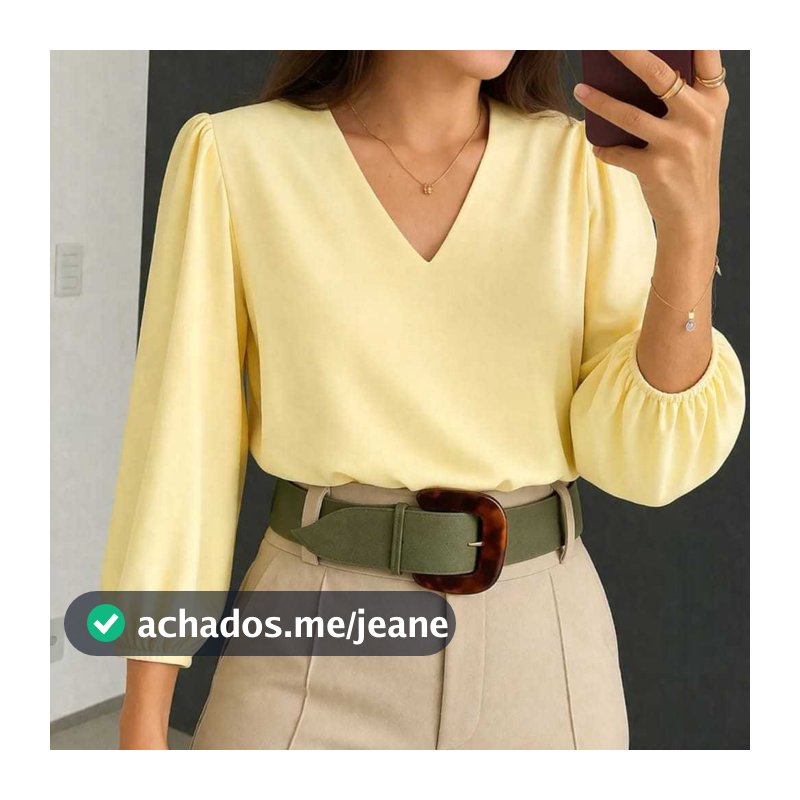 Blusa feminina Manga 3/4 moda evangélica e estilosa detalhe frente V