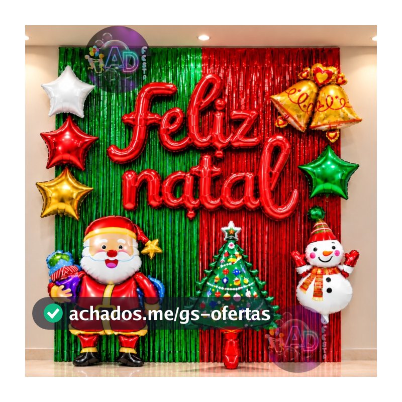 Kit Festa Natal Cortina, Balões Feliz Natal, Papai Noel, Arvore, Sino, Bota Decoração, Comemoração, Adereços,