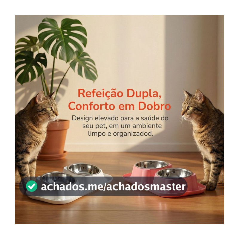 Comedouro Elevado p/ Cães e Gatos | 2 Tigelas Inox | Inclinado | Protege o Pescoço | Antiderrapante
