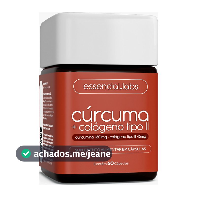 CÚRCUMA 130mg + COLÁGENO Tipo II 45mg - Fórmula com Máxima Concentração e Pureza - 60 Cápsulas