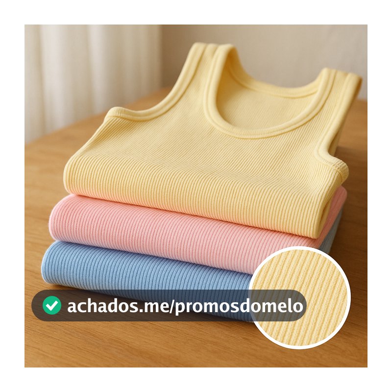 Regata Feminina Básica Algodão Premium Blusa Canelada Alça Larga Cores Tendência Verão