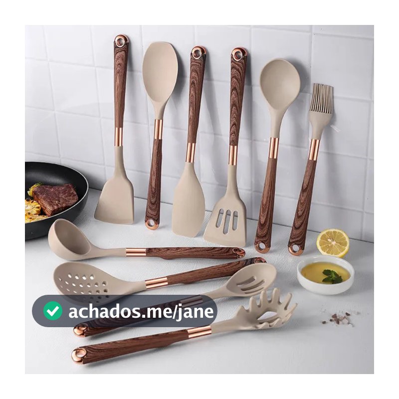 Kit De Talheres Silicone Belmont Bege 10 Peças Grande Moderno Luxo