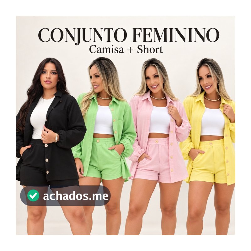 Conjunto Feminino Blazer + Short Alfaiataria Elegante Azul Look Social Chic Verão