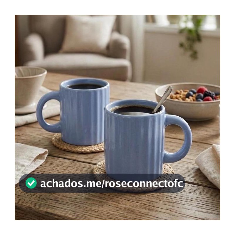 Kit Com  2 Xícaras Azul de Cerâmica Decorativas com Alça – Café e Cappuccino 90 ML