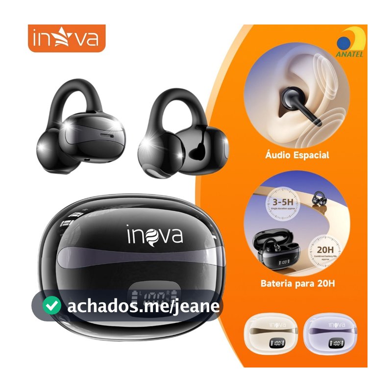 INOVA Fone Bluetooth Clip Ear Sem Fio com Microfone | Cancelamento de Ruído, Esportes e Jogos