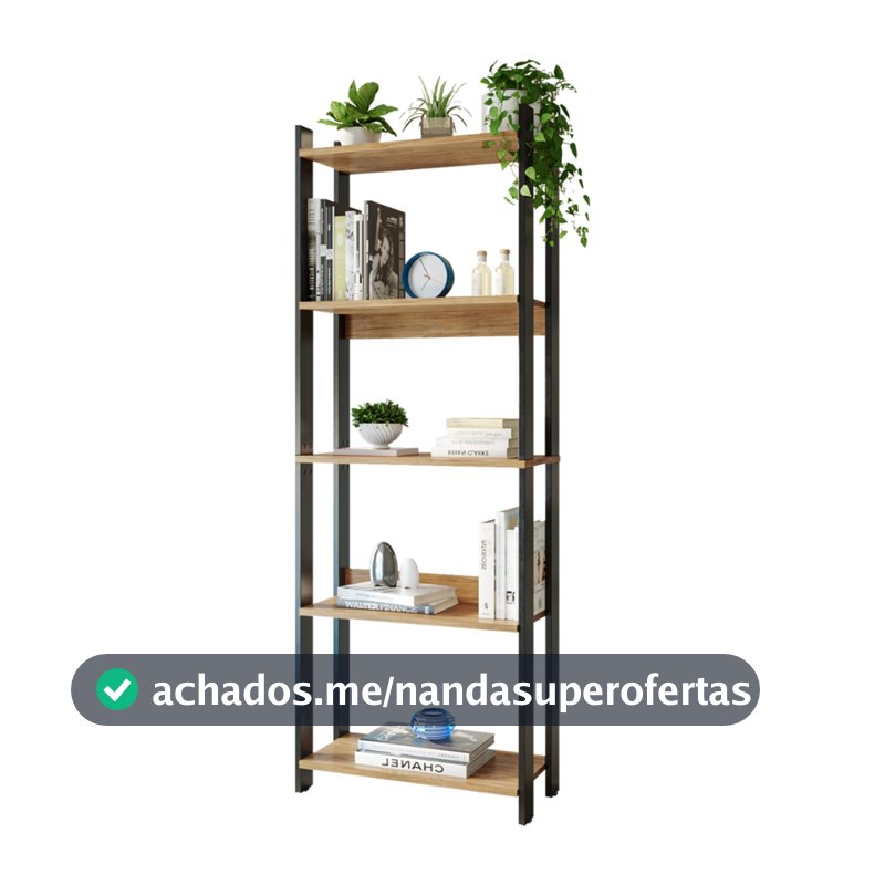Estante Livreiro Industrial 178cm 5 Prateleiras Nichos Organizadora Multiuso p/ Sala Quarto Cozinha Escritório