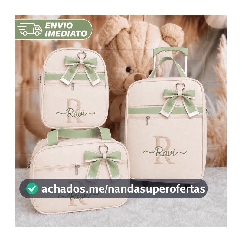 Kit Bolsa Maternidade Com Mala De Rodinha 3 Peças Personalizado Nom Nome Para Menino/ Menina