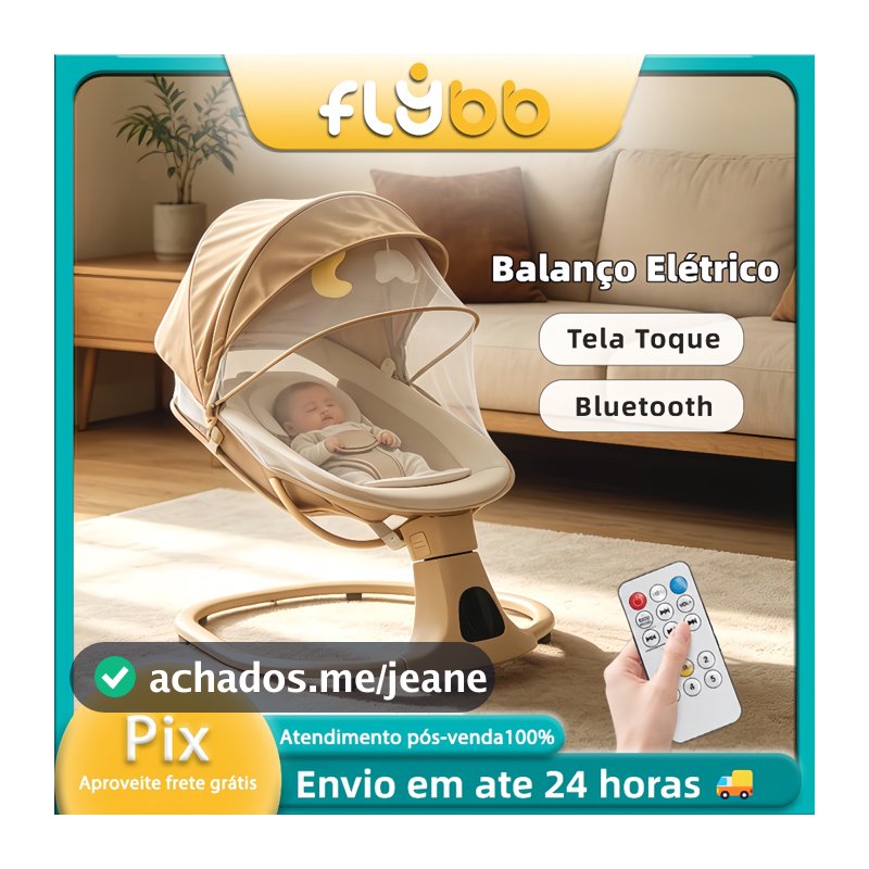 Balanço Elétrico para Bebê com Controle Remoto Mosquiteiro Bluetooth 5 Velocidades e 3 Temporizações