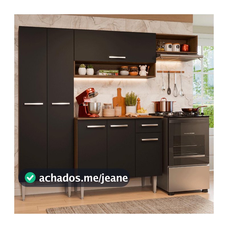 Armário de Cozinha Completa 220 cm Rustic/Preto Deli Madesa 02