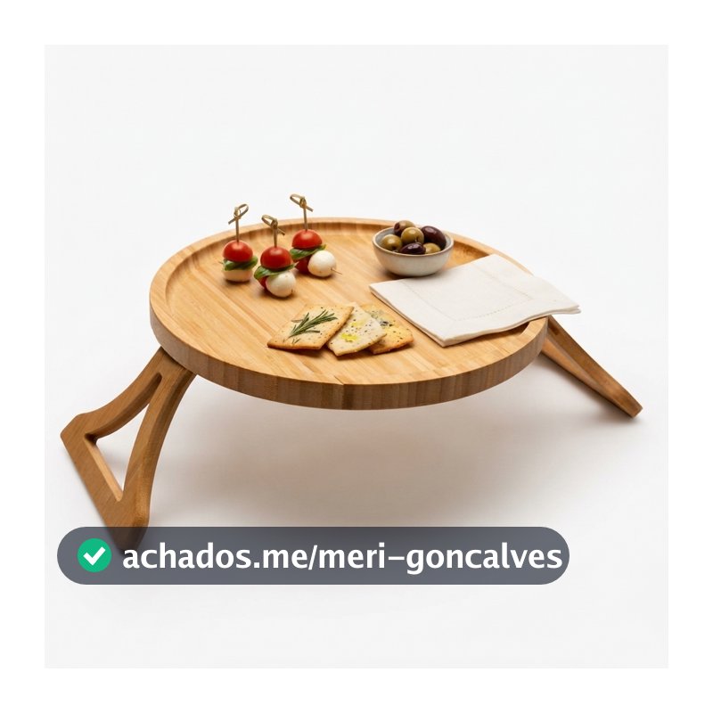 Bandeja Lyor de Bambu Dobrável para Braço de Sofá 25cm Suporte Flexível para Copos e Pratos na Sala Prática e Resistente