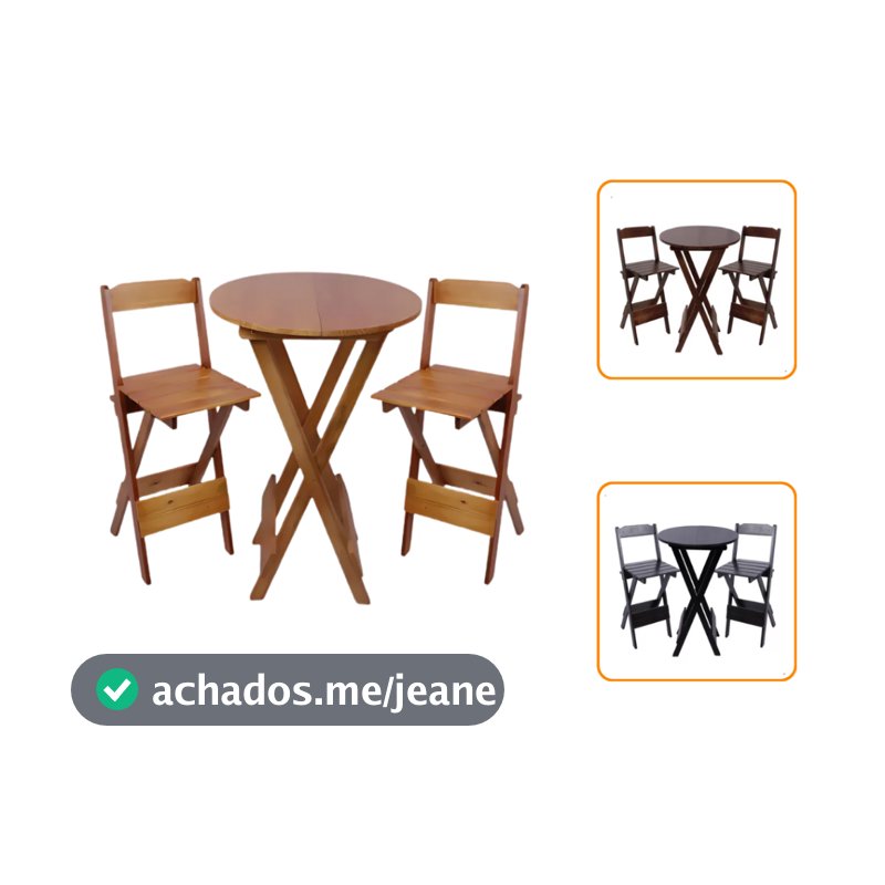 Conjunto Mesa e Cadeira de Madeira Bistrô Natural e Envernizado