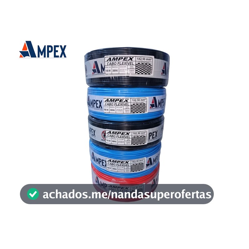 Fio Elétrico Cabo Flexível 2,5mm Rolo de 100m – Certificado INMETRO | Anti-chamas | Ampex