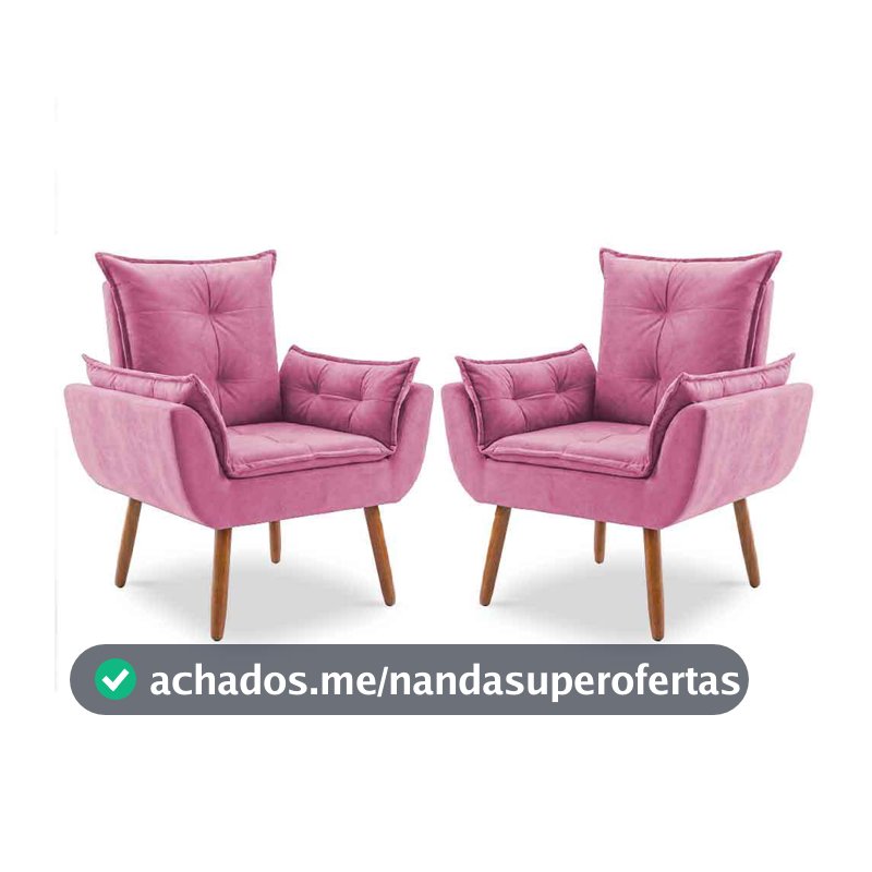 Kit 2 Poltrona Opalla decorativa Pés Palito Suede Varias Cores, Poltrona Para Amamentação