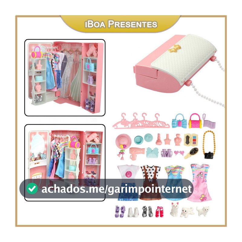 Bolsa Guarda Roupa Para Boneca Barbie, Kit Vestidos E Acessórios