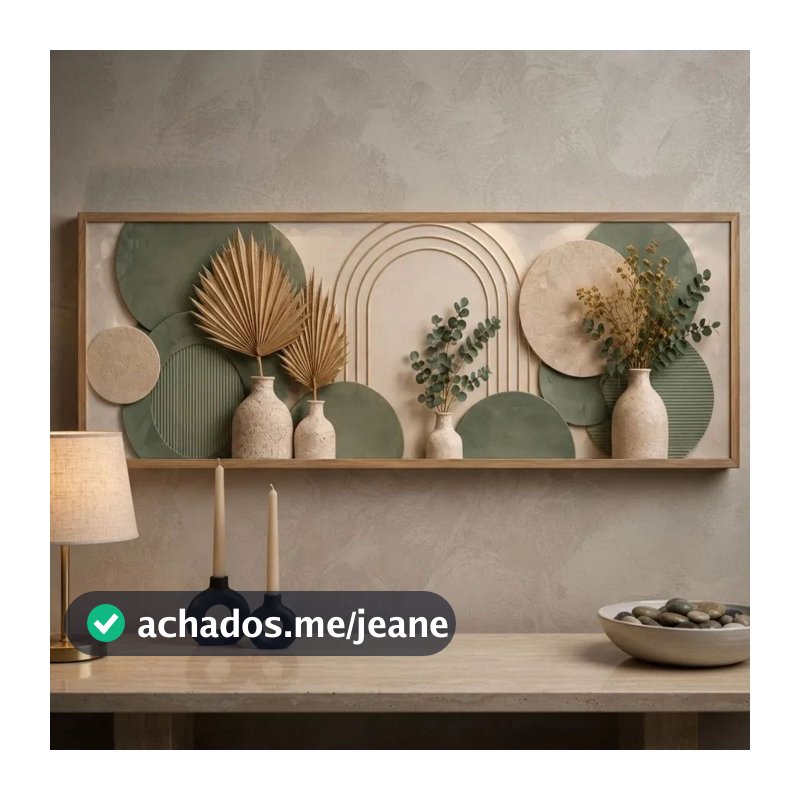 Quadro Sala DECORAÇAO 100x40 Folha Verde Bege Neutro Boho
