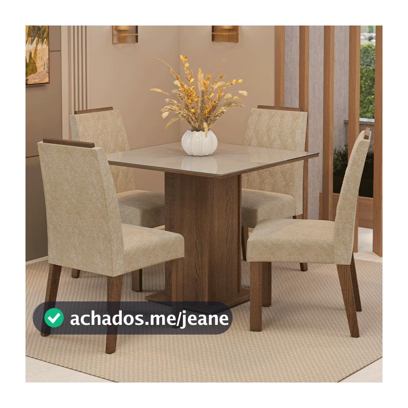 Conjunto Sala de Jantar Tampo de Vidro 4 Cadeiras Capri Madesa