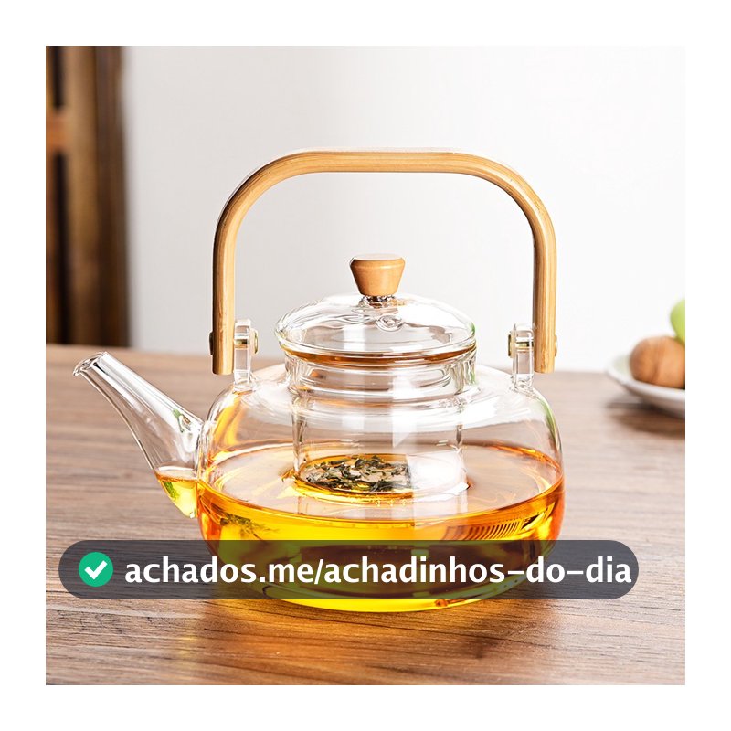 Chaleira Vidro Borossilicato com Alça de Bambu 1000ml