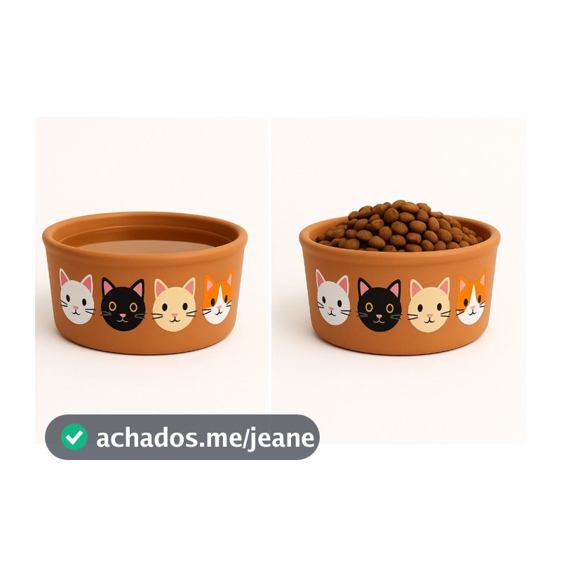 KIT COMEDOURO PARA GATOS EM BARRO PINTADO À MÃO – 750ml (Água) ou 500g (Ração)