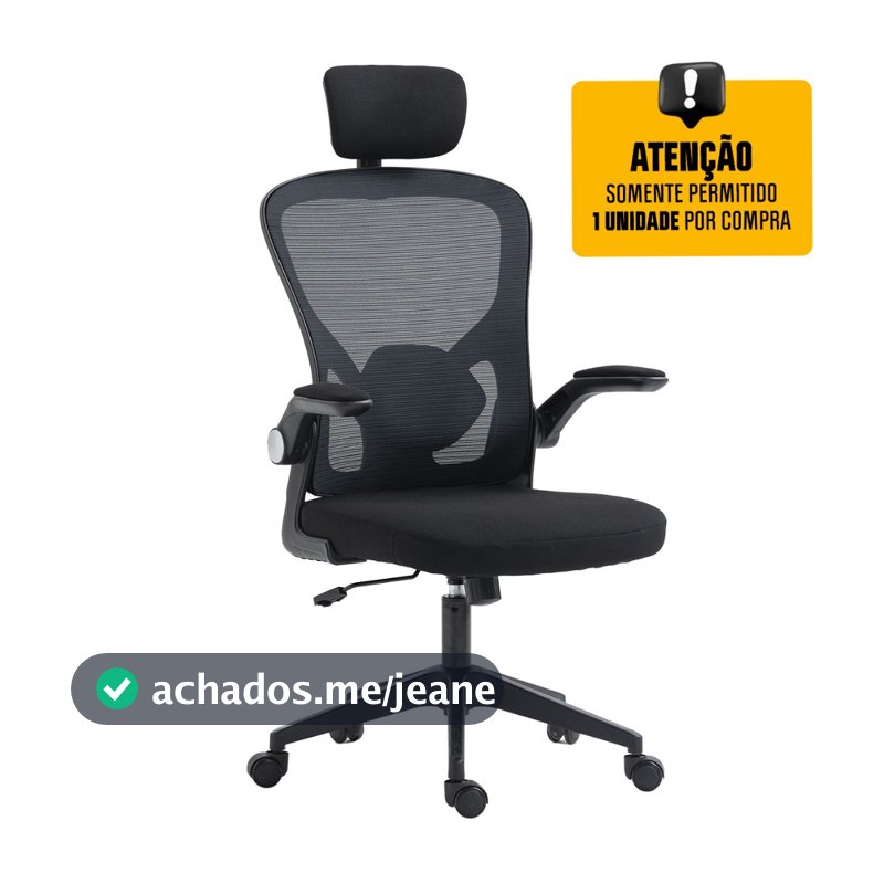 Cadeira Escritório Diretor Giratória Dr.Office, Mesh, Braço Ajustável, Regulagem de Altura, Preta