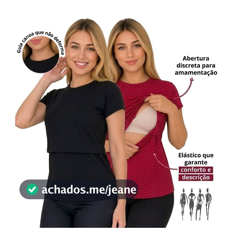 Blusa de Amamentação  feminina Manga Curta camisa de  Gola canoa Abertura discreta e funcional