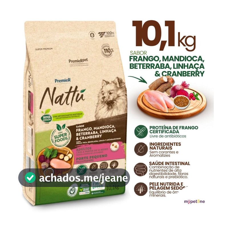 Ração PremieR Nattú 10,1kg Cães Adultos de Pequeno Porte Sabor Mandioca