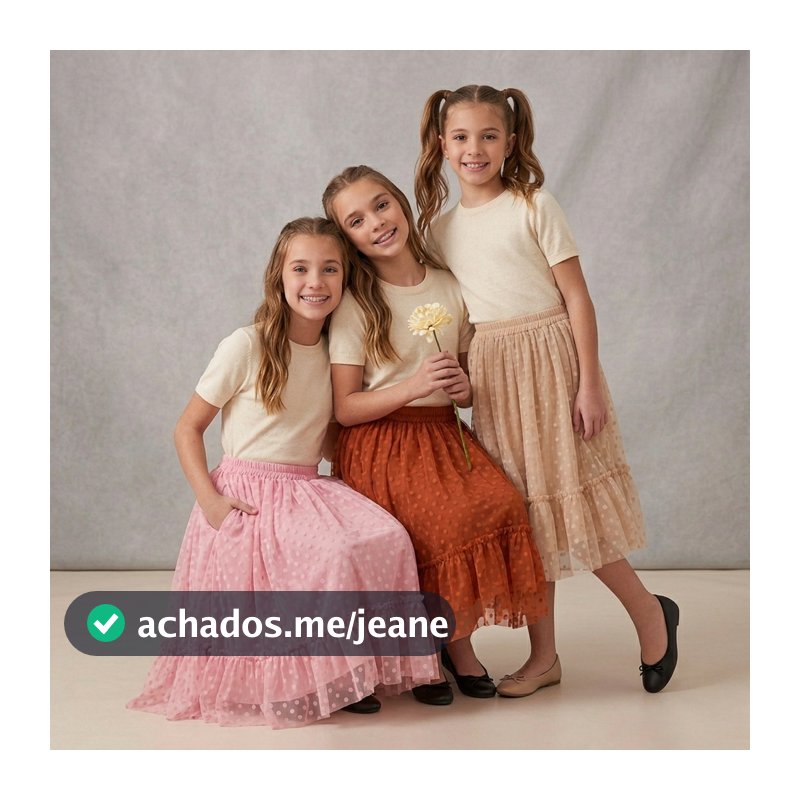 Saia Tule Midi Infantil Menina Blogueirinha Com Forro Modesta Festa Cores