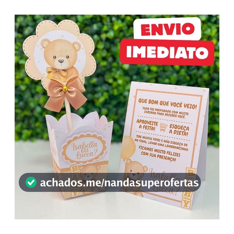 ENVIO RÁPIDO Kit Centro de mesa Chá Revelação Ursinho bebê Bege | Personalizado | Enfeite Cachepô