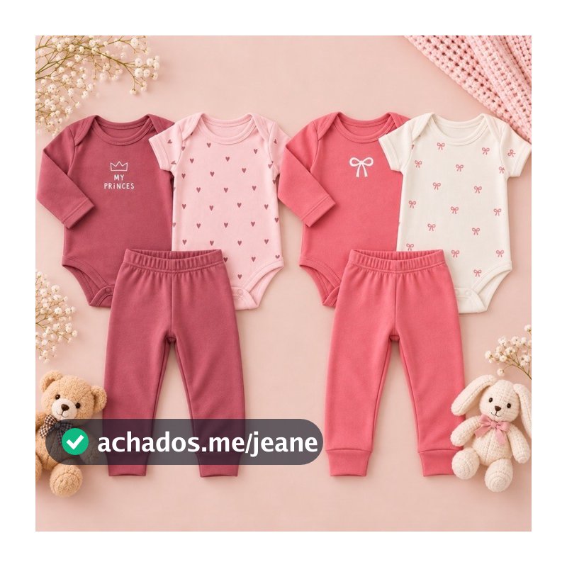 Conjunto Bebê Menina Minimalista 3 Peças | Body Manga Longa + Body Manga Curta + Calça | Suedine 100% Algodão