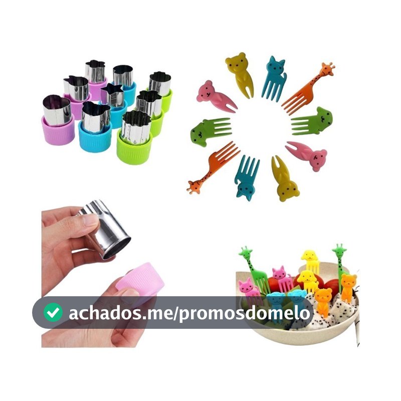 Cortadores de Frutas Legumes e Massas + Garfinhos Kit 9 Peças Infantil Escolar