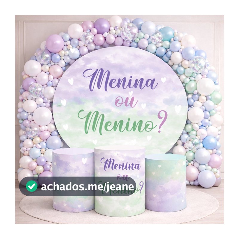 Kit Capa Painel Redondo + Trio Capas de Cilindros Festa Chá Revelação Menino ou Menina Chá de Bebê