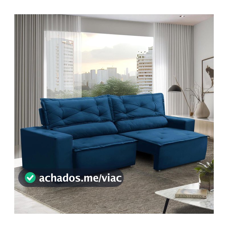 Sofá Retrátil e Reclinável 3 lugares com Molas 1,80m Livia Suede Adonai Estofados