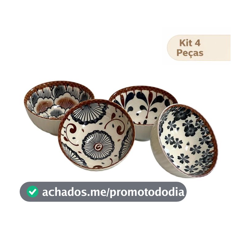 Jogo de Bowls Cerâmica 4 Peças Florata 11,5cm x 6cm - 280ml