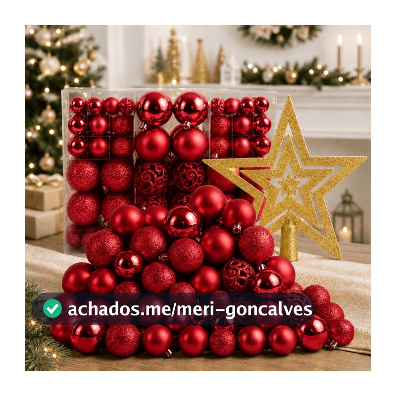Kit 100 Bola + Brinde Estrela Enfeite Árvore Natal Decoração