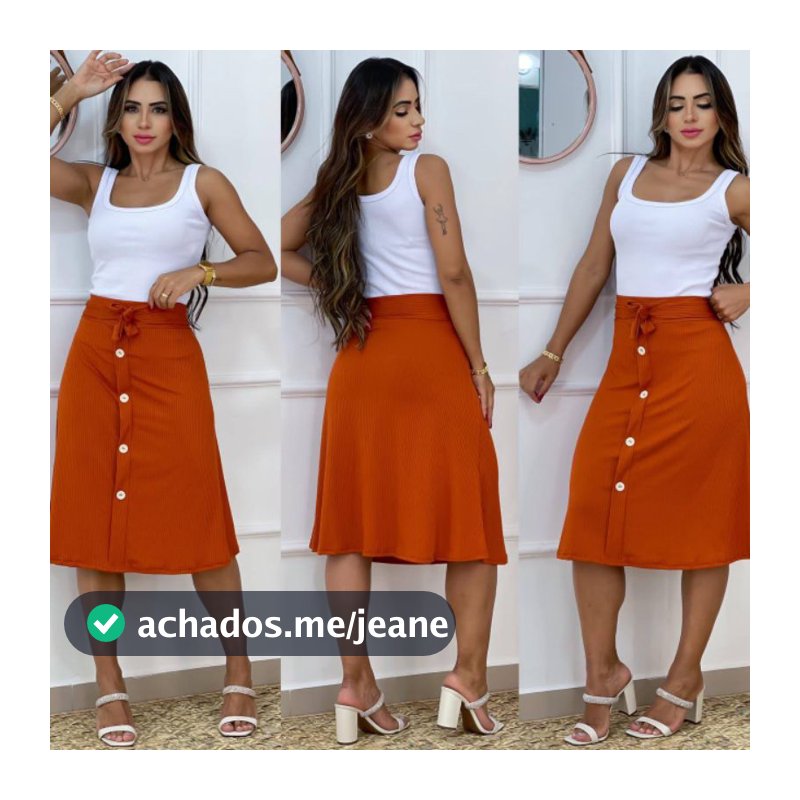 Saia ,estilo midi , com detalhe de botão e tira para amarrar