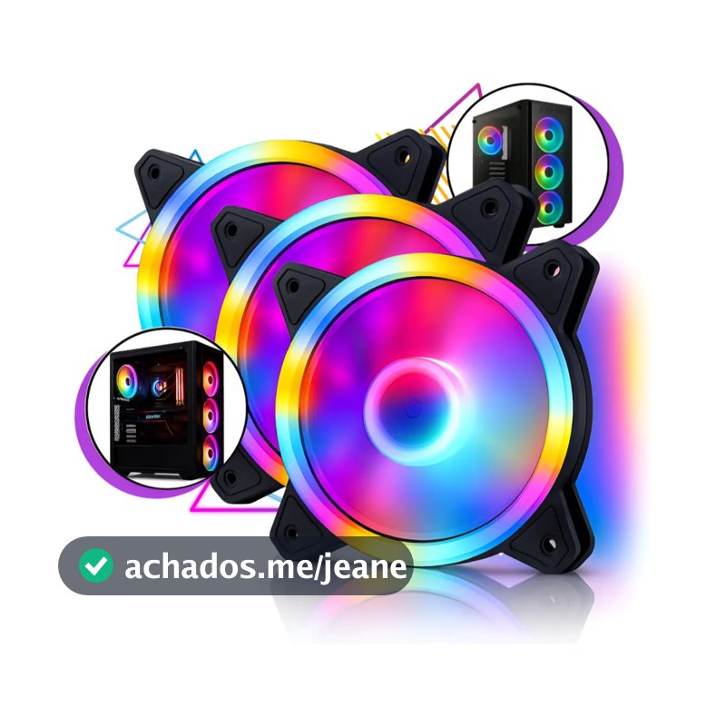 Kit 3 Ventoinha RGB para Gabinete PC Gamer 120mm Efeito Rainbow 50000 Horas com Todas as Placas Mãe