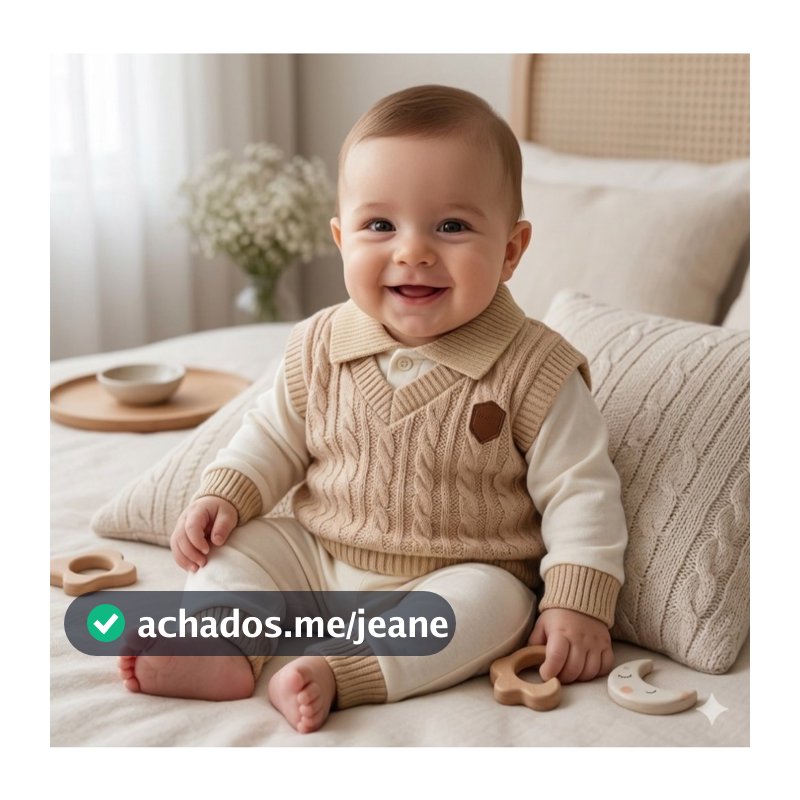 Saída Maternidade Bebê 3 Peças Premium Body Mijão e Colete Tricô Macio Luxo