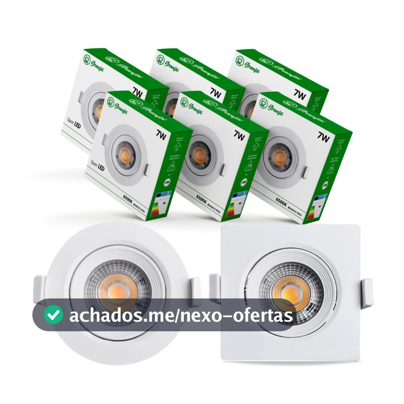 KIT5 Luminárias Spot Led 7w Branco Embutir Direcionável Teto 6500K 3000K UNIFY