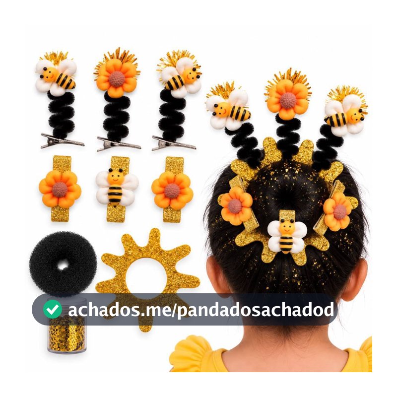 Kit Cabelo Maluco Infantil Abelha Para Coque Escolar Abelinhas Glitter Brilhoso