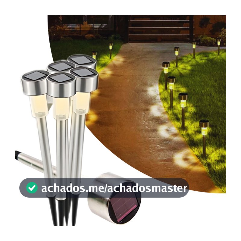 KIT 10-40 Luminaria Solar Balizador Espeto Led Chão Prata Decoração Jardim Quintal Luz Quente Frio RGB UF UNIFY