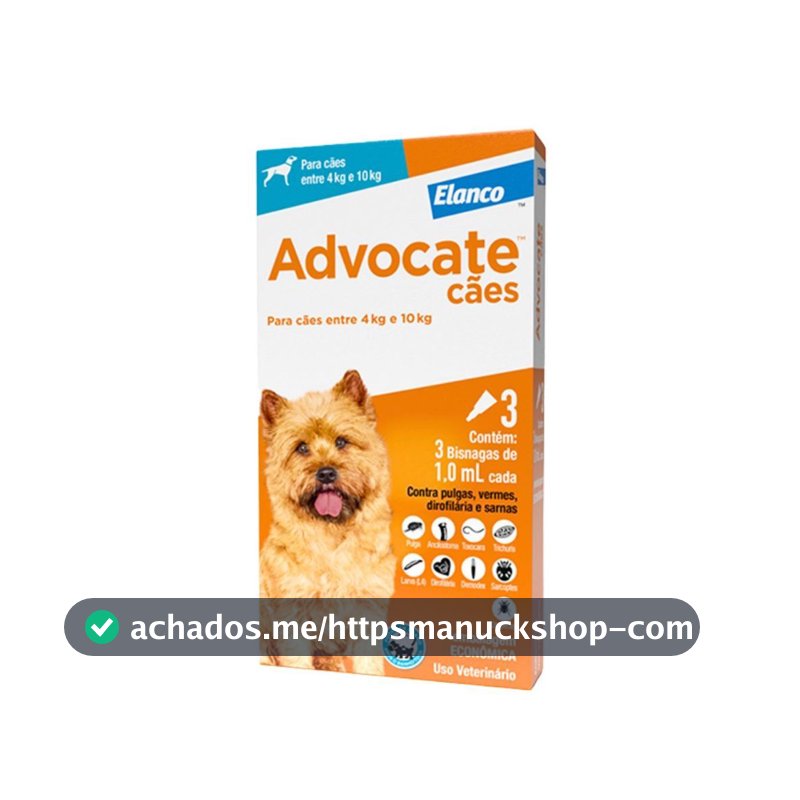 Advocate Elanco 1,0 mL para Cães de 4 Kg até 10 Kg - 3 Bisnagas