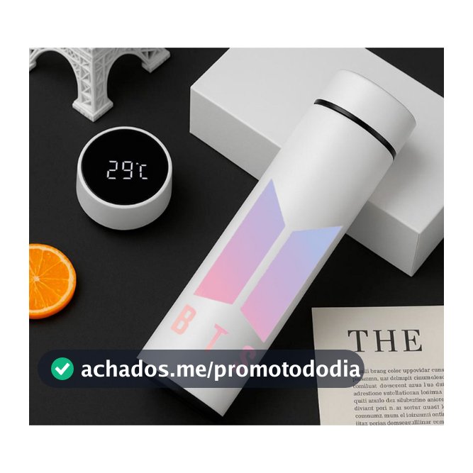 Garrafa Térmica Inox BTS 500Ml Com Termometro Led Digital Banda K-pop