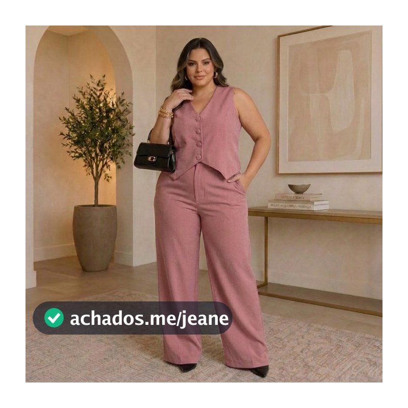 Conjunto Alfaiataria Plus Size Colete e Calça Tecido Marrant com Elástico (G1 ao G3)jasvivamodas